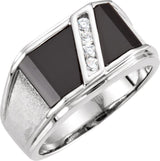 14K Gold Natural Black Onyx & Natural Diamond Accented Ring - White Gold