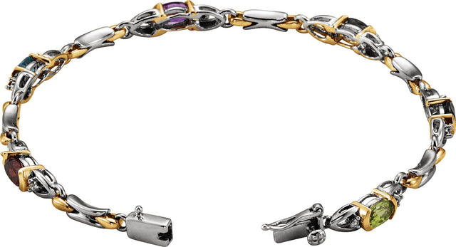 14K Gold Oval Natural Diamond Line Bracelet - view 2