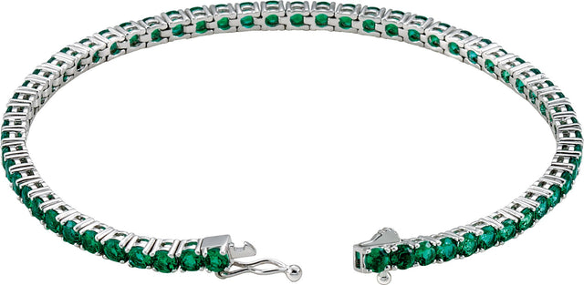 14K Gold Round Lab-Grown Emerald Line Bracelet – 3mm Stones - view 2