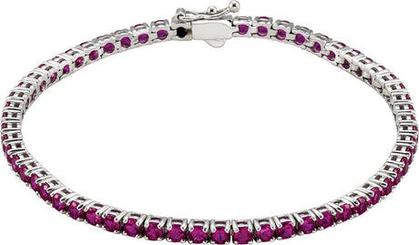 14K Gold Round Lab-Grown Ruby Line Bracelet – 3mm Stones