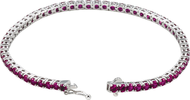 14K Gold Round Lab-Grown Ruby Line Bracelet – 3mm Stones - view 2