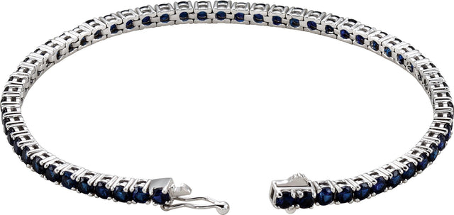 14K Gold Round Lab-Grown Blue Sapphire Line Bracelet – 3mm Stones - view 2