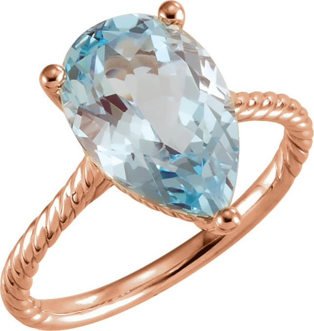 14K Gold Pear Natural Sky Blue Topaz Solitaire Ring – 14x9mm - Rose Gold