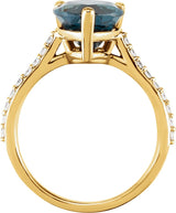 14K Gold Pear Natural London Blue Topaz & Natural Diamond Accented Ring - Yellow Gold - view 2