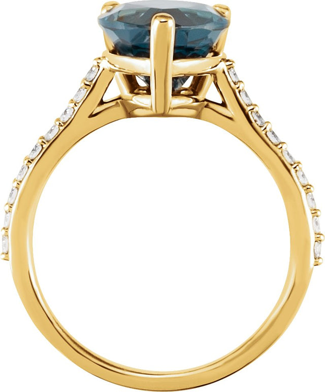 14K Gold Pear Natural London Blue Topaz & Natural Diamond Accented Ring - Yellow Gold - view 2