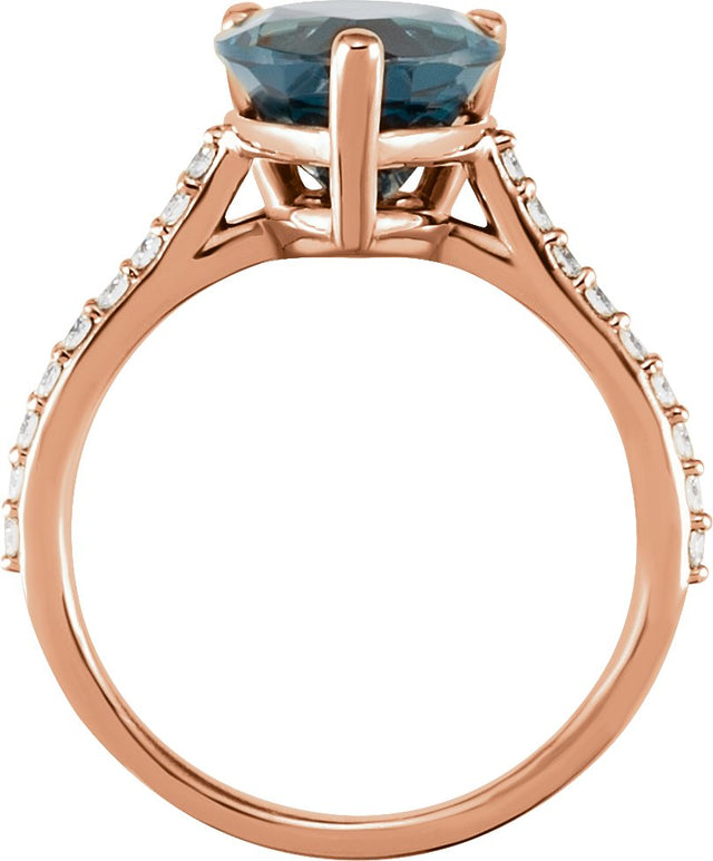 14K Gold Pear Natural London Blue Topaz & Natural Diamond Accented Ring - Rose Gold - view 2