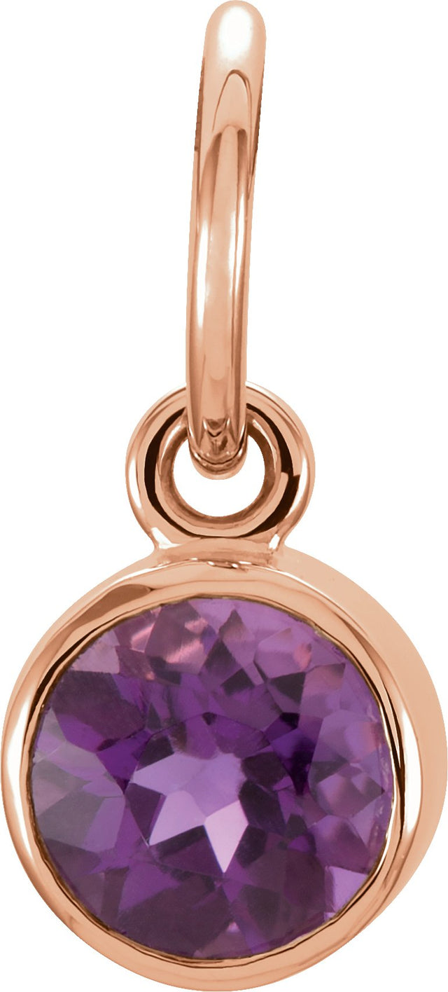 14K Gold Round Amethyst Simulated Birthstone Pendant - Rose Gold