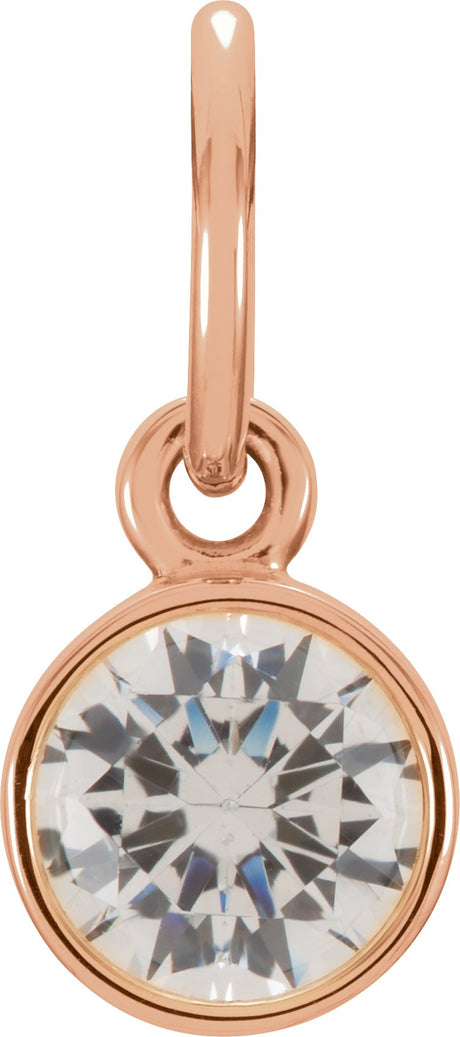 14K Gold Round Diamond Simulated Birthstone Pendant - Rose Gold
