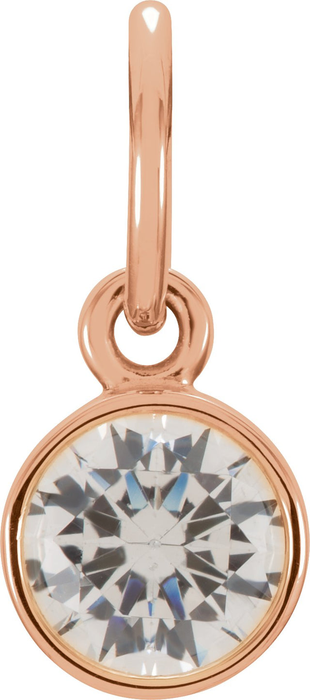 14K Gold Round Diamond Simulated Birthstone Pendant - Rose Gold