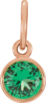14K Gold Round Emerald Simulated Birthstone Pendant - Rose Gold