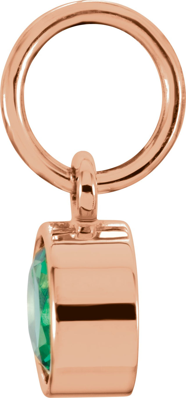 14K Gold Round Emerald Simulated Birthstone Pendant - Rose Gold - view 2