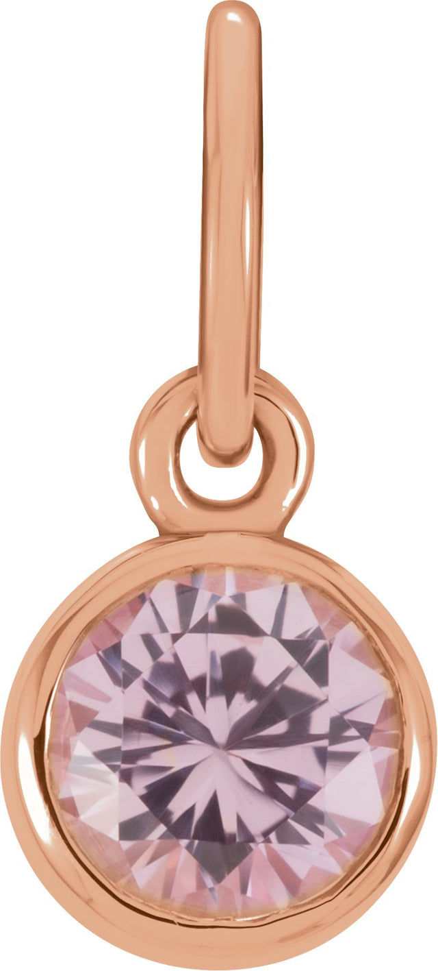 14K Gold Round Pink Tourmaline Simulated Birthstone Pendant - Rose Gold