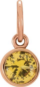 14K Gold Round Citrine Simulated Birthstone Pendant - Rose Gold
