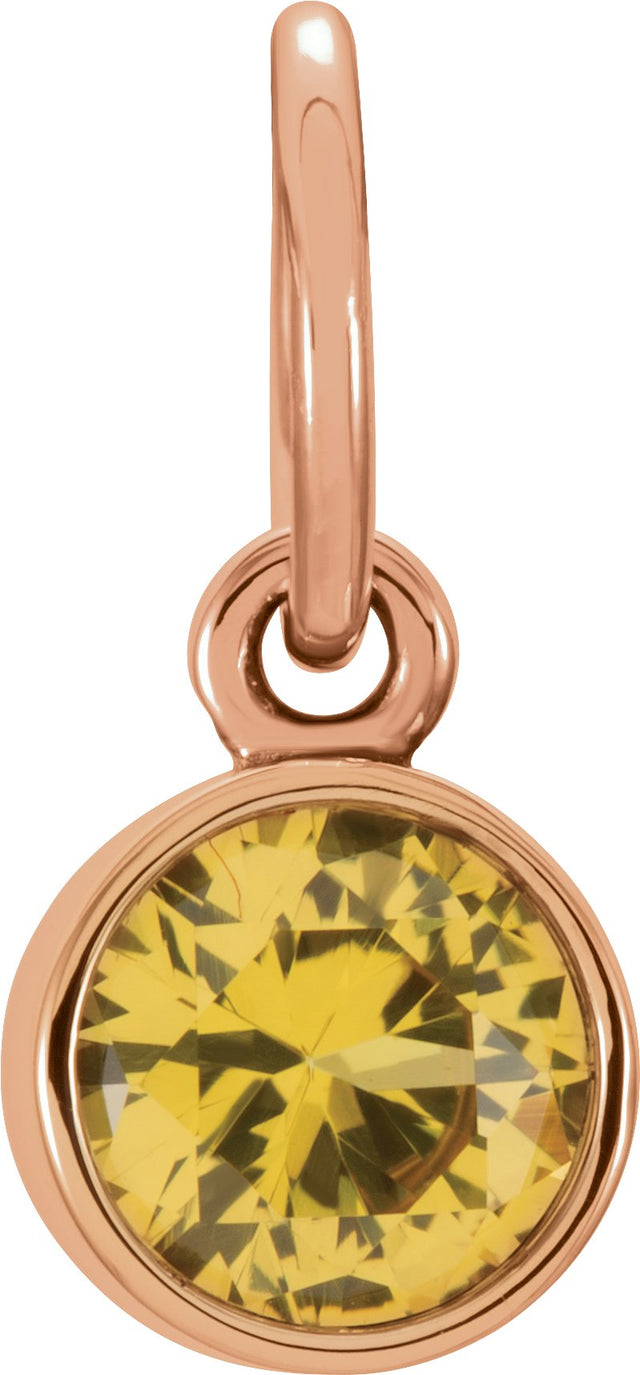 14K Gold Round Citrine Simulated Birthstone Pendant - Rose Gold