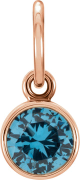 14K Gold Round Blue Zircon Simulated Birthstone Pendant - Rose Gold