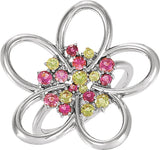 14K Gold Round Natural Pink Tourmaline Flower Ring - White Gold - view 2