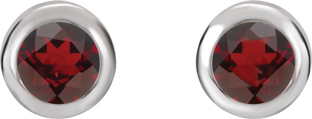 Platinum Natural Mozambique Garnet Round Bezel-Set Birthstone Stud Earrings - view 4