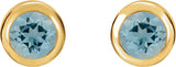 14K Gold Natural Aquamarine Round Bezel-Set Birthstone Stud Earrings - Yellow Gold - view 4