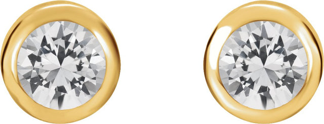 14K Gold Natural White Sapphire Round Bezel-Set Birthstone Stud Earrings - Yellow Gold - view 4