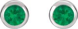 14K Gold Lab-Grown Emerald Round Bezel-Set Birthstone Stud Earrings - White Gold - view 4