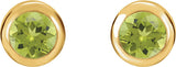 14K Gold Natural Peridot Round Bezel-Set Birthstone Stud Earrings - Yellow Gold - view 4