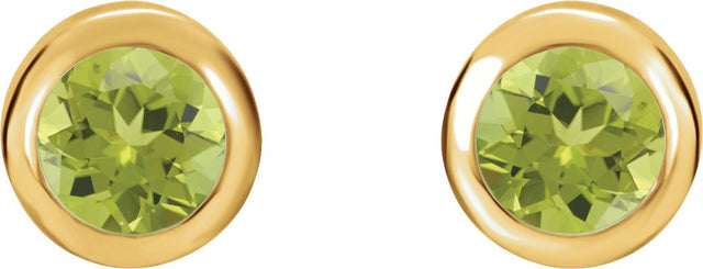 14K Gold Natural Peridot Round Bezel-Set Birthstone Stud Earrings - Yellow Gold - view 4