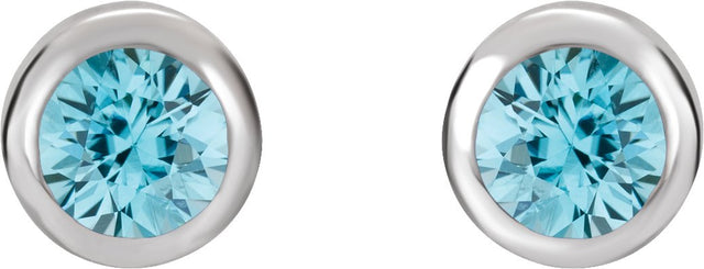 Platinum Natural Blue Zircon Round Bezel-Set Birthstone Stud Earrings - view 4