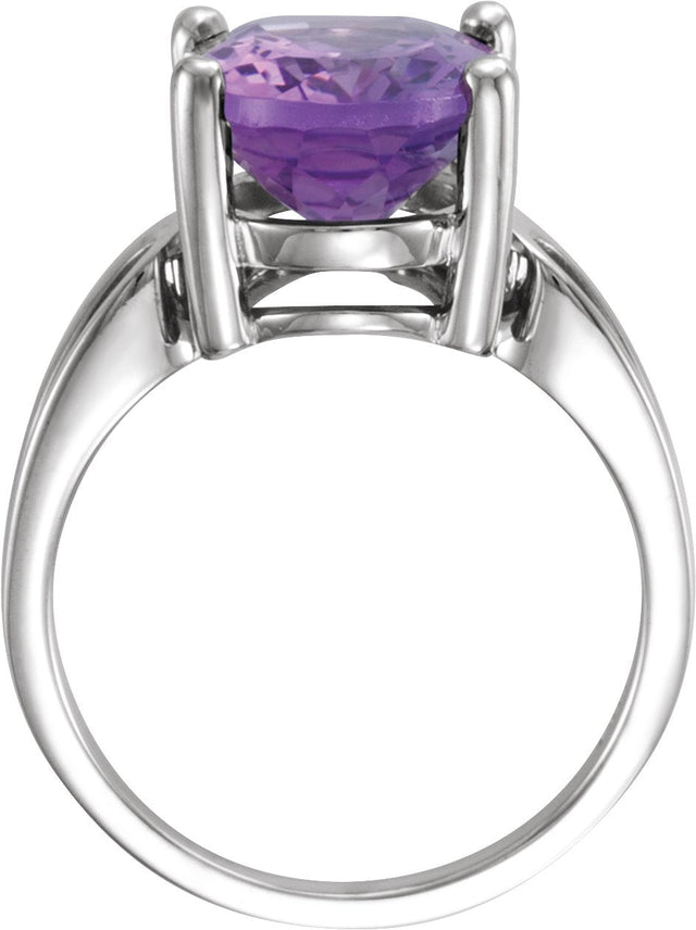 Platinum Oval Natural Amethyst Solitaire Ring – 14x10mm - view 2