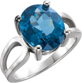 Platinum Oval Natural London Blue Topaz Solitaire Ring