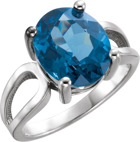 Platinum Oval Natural London Blue Topaz Solitaire Ring