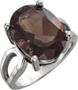 Platinum Oval Natural Smoky Quartz Solitaire Ring