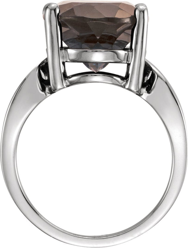 Platinum Oval Natural Smoky Quartz Solitaire Ring - view 2