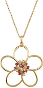 14K Gold Round Natural Peridot & Natural Pink Tourmaline Flower Necklace or Pendant - White Gold