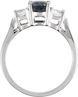 14K Gold Oval Natural Blue Sapphire & Natural Diamond Three-Stone Ring - view 2