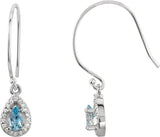 14K Gold Pear Natural Aquamarine & Natural Diamond Halo-Style Earrings