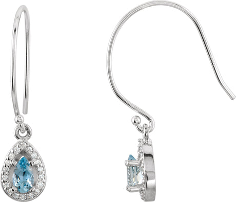 14K Gold Pear Natural Aquamarine & Natural Diamond Halo-Style Earrings