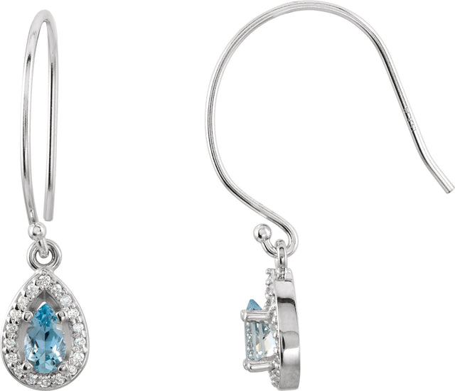 14K Gold Pear Natural Aquamarine & Natural Diamond Halo-Style Earrings
