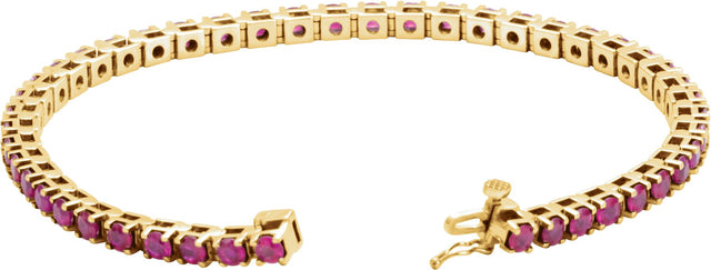 14K Gold Round Natural Ruby Line Bracelet – 3mm Stones - Yellow Gold - view 2