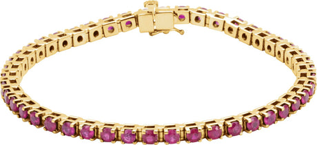 14K Gold Round Lab-Grown Ruby Line Bracelet II - Yellow Gold