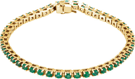 14K Gold Round Lab-Grown Emerald Line Bracelet II - Yellow Gold