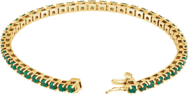 14K Gold Round Lab-Grown Emerald Line Bracelet II - Yellow Gold - view 3