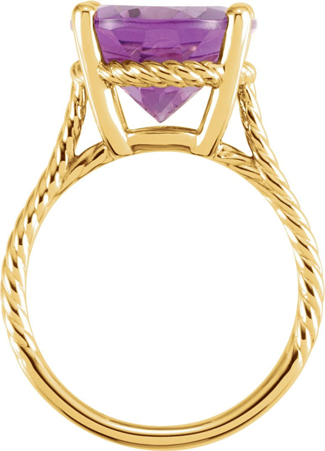 14K Gold Oval Natural Amethyst Rope Ring - Yellow Gold - view 2