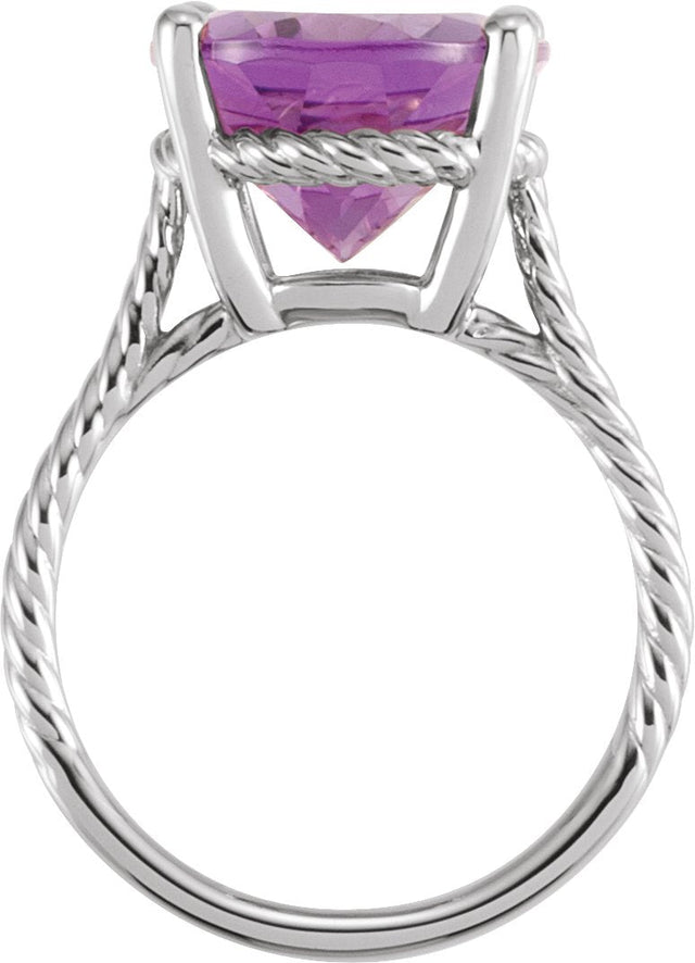 14K Gold Oval Natural Amethyst Rope Ring - White Gold - view 2