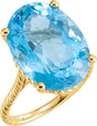14K Gold Oval Natural Swiss Blue Topaz Rope Ring - Yellow Gold