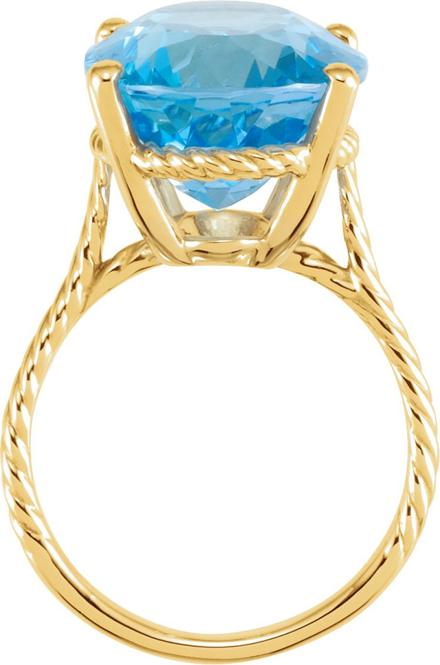 14K Gold Oval Natural Swiss Blue Topaz Rope Ring - Yellow Gold - view 2
