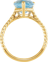 14K Gold Oval Natural Swiss Blue Topaz Rope Ring - Yellow Gold - view 3