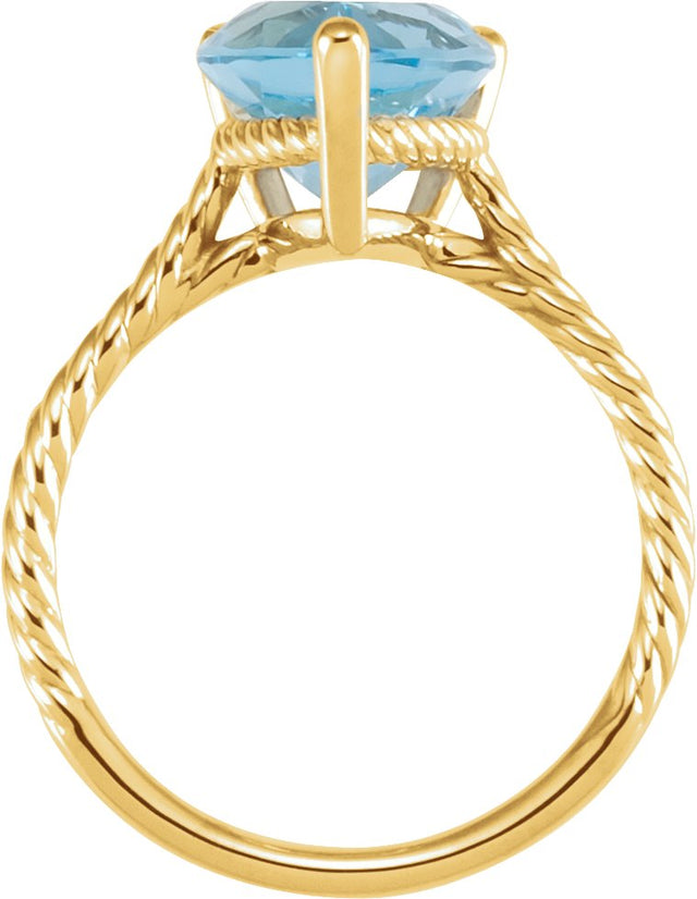 14K Gold Oval Natural Swiss Blue Topaz Rope Ring - Yellow Gold - view 3