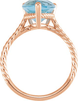 14K Gold Oval Natural Swiss Blue Topaz Rope Ring - Rose Gold - view 3