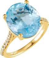 14K Gold Oval Natural Sky Blue Topaz & Natural Diamond Accented Ring - Yellow Gold