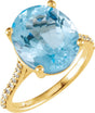 14K Gold Oval Natural Sky Blue Topaz & Natural Diamond Accented Ring - Yellow Gold